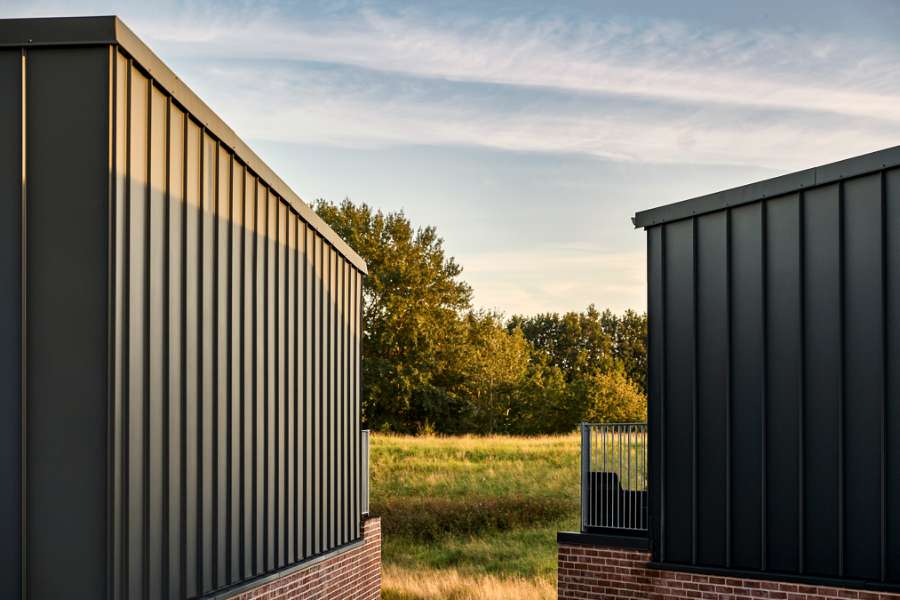 Historischer Wald bekommt einen Seerosen-Nachbarn mit Stahlprofilen verkleidet, Åkandehaven, Langedam 1, 3250 Græsted, Dänemark